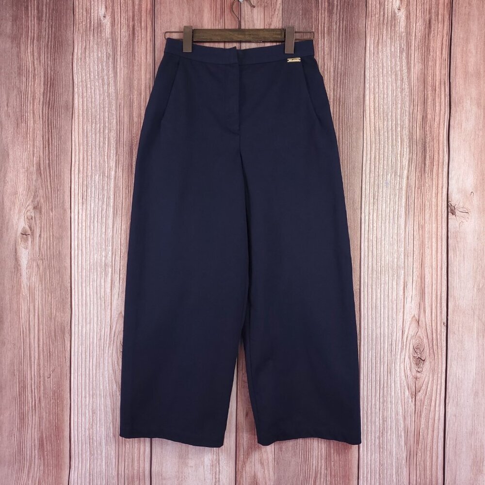 *READ* Vintage St John Sport Pants Womens Size 2 Wide Leg Cropped Navy Blue